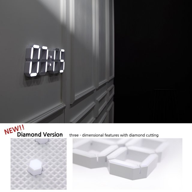 다이아몬드 화이트모던 LED 벽시계(전선길이 3.3m)