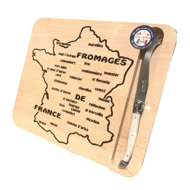 [해외직구] Jean Dubost 라귀올 치즈 커팅 우드 도마 보드 프랑스 지도 나이프 세트