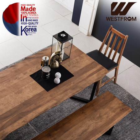 빈티지 두오모) 박달나무 원목 스틸 6인 식탁 SET 월넛브라운