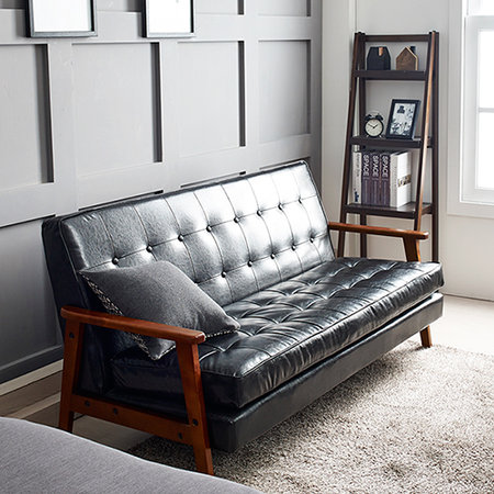 샤이니블랙 레더룩 3인소파