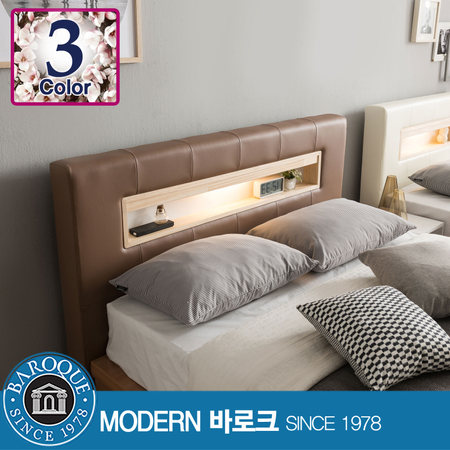 W 모리스) 모던 LED조명 퀸 평상형침대 / Q3 매트리스(수퍼인디) 아이보리