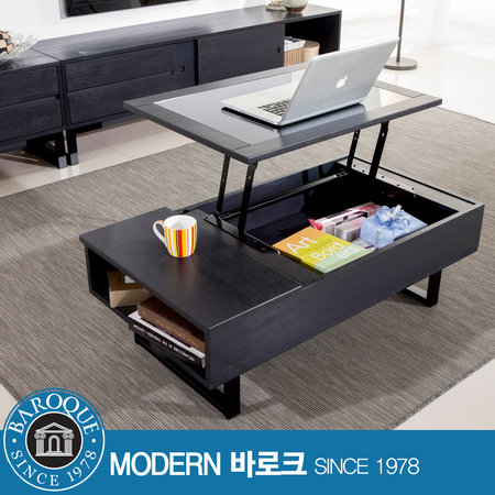 W 블랙슈트) 고무나무 리프트 소파테이블 블랙