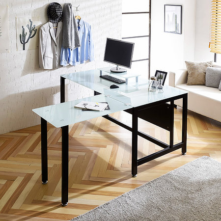 [XXX중복사용안함XXX]T3 철제 1800 책상세트 입식 회의용 테이블 서재책상 01.프레임블랙_강화유리블랙(T25B-818GL)