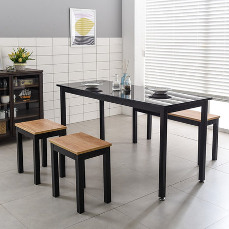 T7 철제식탁 사무실 테이블 철제책상 탁자 프레임_블랙(T7B-615)/상판_LPM_아카시아:의자_A타입_1인2EA.2인1EA