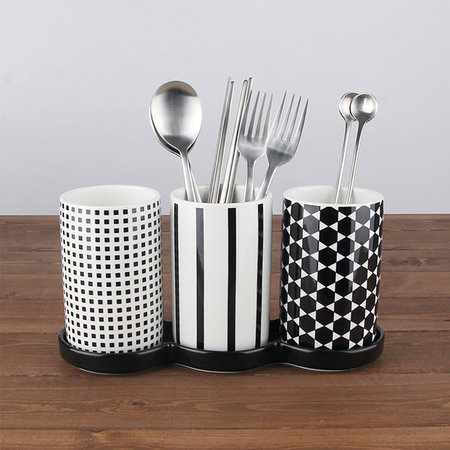 북유럽패턴 3단 도자기수저통