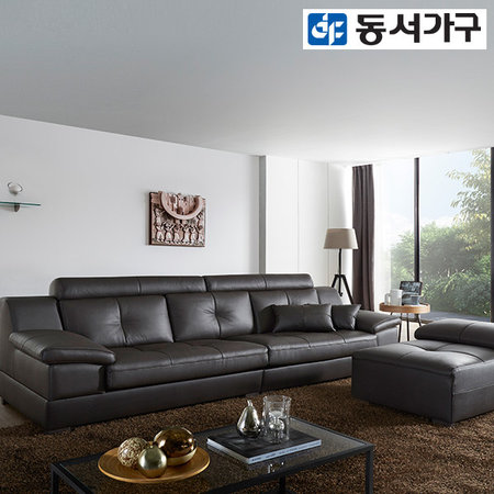 XXXXXX판매종료XXXXXX EDFby동서가구 다니엘 라텍스탑 구스다운 4인용 천연가죽소파＋카우치스툴＋소파테이블 DF638770 _초코브라운