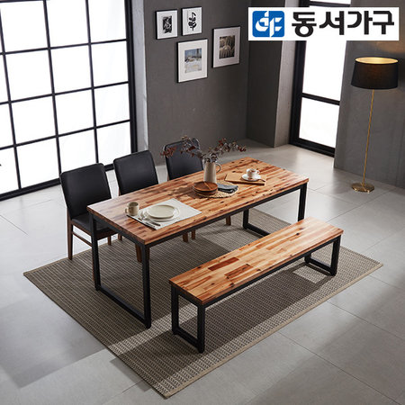 XXXXXX판매종료XXXXXX하모니 아카시아원목 6인 식탁세트 (1800테이블＋벤치＋의자3) DF638804 _내츄럴