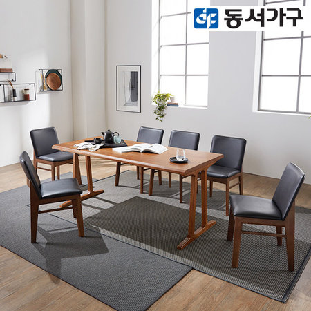 XXXXXX판매종료XXXXXX더프라임 6인용 원목식탁세트 (1800테이블＋의자6) DF638793 _스톤애쉬