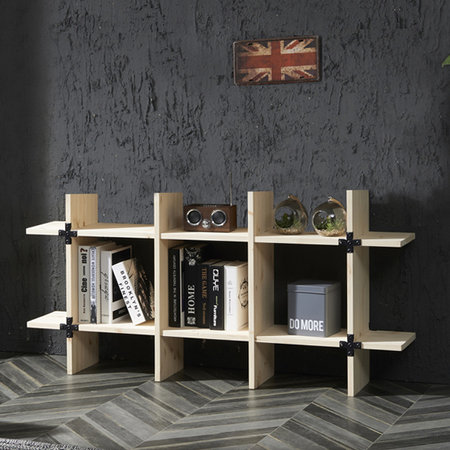 퍼즐 소나무원목 3칸1단책장 내추럴