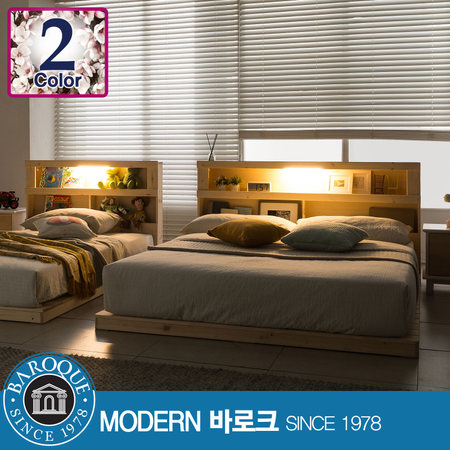 W 밀튼) 책장형 원목 평상형 LED조명 KING 침대 / R13 매트리스(필로우탑) 내추럴