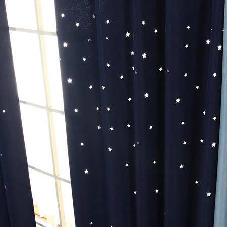 [2장]아일렛 린넨필 펀칭 반창 암막커튼 미드나잇블루(끈포함)