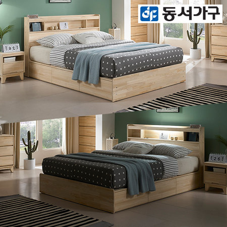 XXXXXX판매종료XXXXXX알로 LED 편백 멀티수납 퀸 원목침대 프레임 _내츄럴