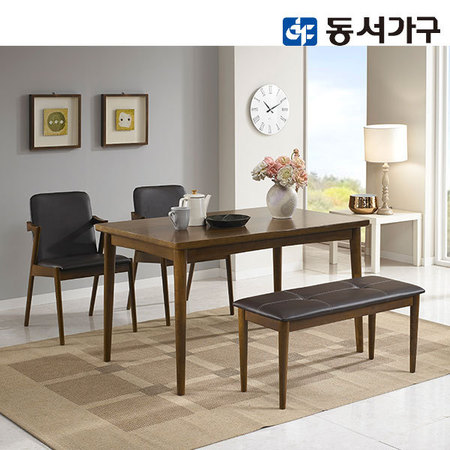  로이카 4인 벤치형 원목 식탁세트 _엔틱