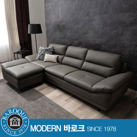 W글램) 천연면피가죽 4인소파 + 오토만 카키그레이