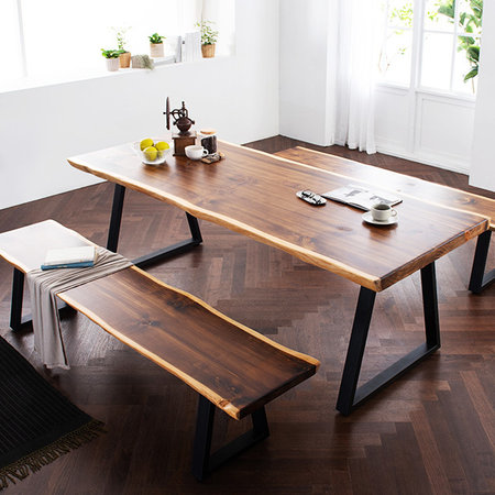  모두 8인 뉴송 우드슬랩 식탁세트(벤치) 