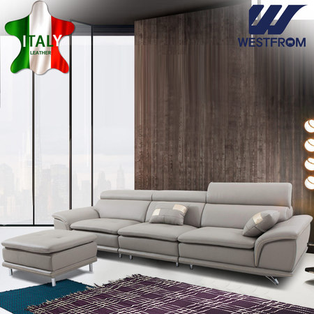 모던 파밀리아) 이태리 천연면피가죽(TG) 헤드무빙 4인소파 라이트그레이