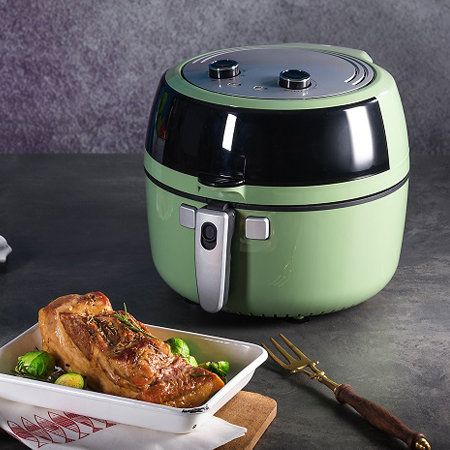패밀리 에어프라이어 DK-20GRN (6L. 올리브그린, 투명창, 고성능 열 순환 시스템, 접이식 손잡이)