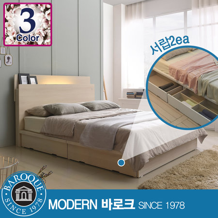 W 솔로몬) 모던 LED조명 SS 평상형 서랍침대 / Q7 매트리스(필로우탑) 메이플