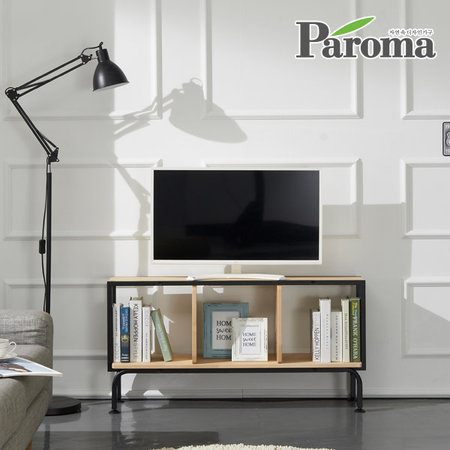 자작원목스틸3칸1단거실장DZ 자작블랙