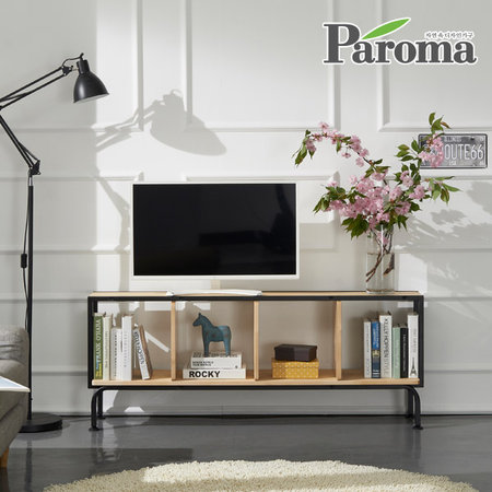 자작원목스틸4칸1단거실장DZ 자작블랙