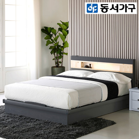  [BEST] 편백선반 LED 평상형 퀸 침대 프레임 _그레이 DF909490