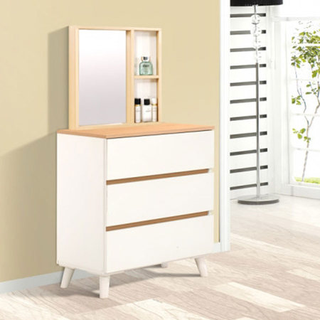 레이 3단 서랍장 수납거울 세트 화이트오크