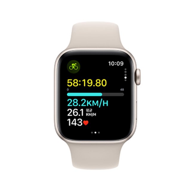 애플워치 SE2 44mm, GPS (스타라이트 알루미늄, 스타라이트 스포츠밴드, M/L) - [MRE53KH/A]