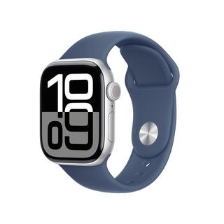 애플워치10 42mm, GPS+Cellular (실버 알루미늄, 데님 스포츠밴드, M/L)-[MWX43KH/A]