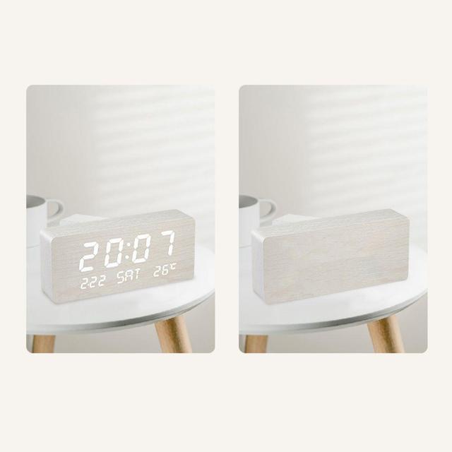 키밍 LED 디지털 우드 탁상시계 밝기조절 온도 날짜